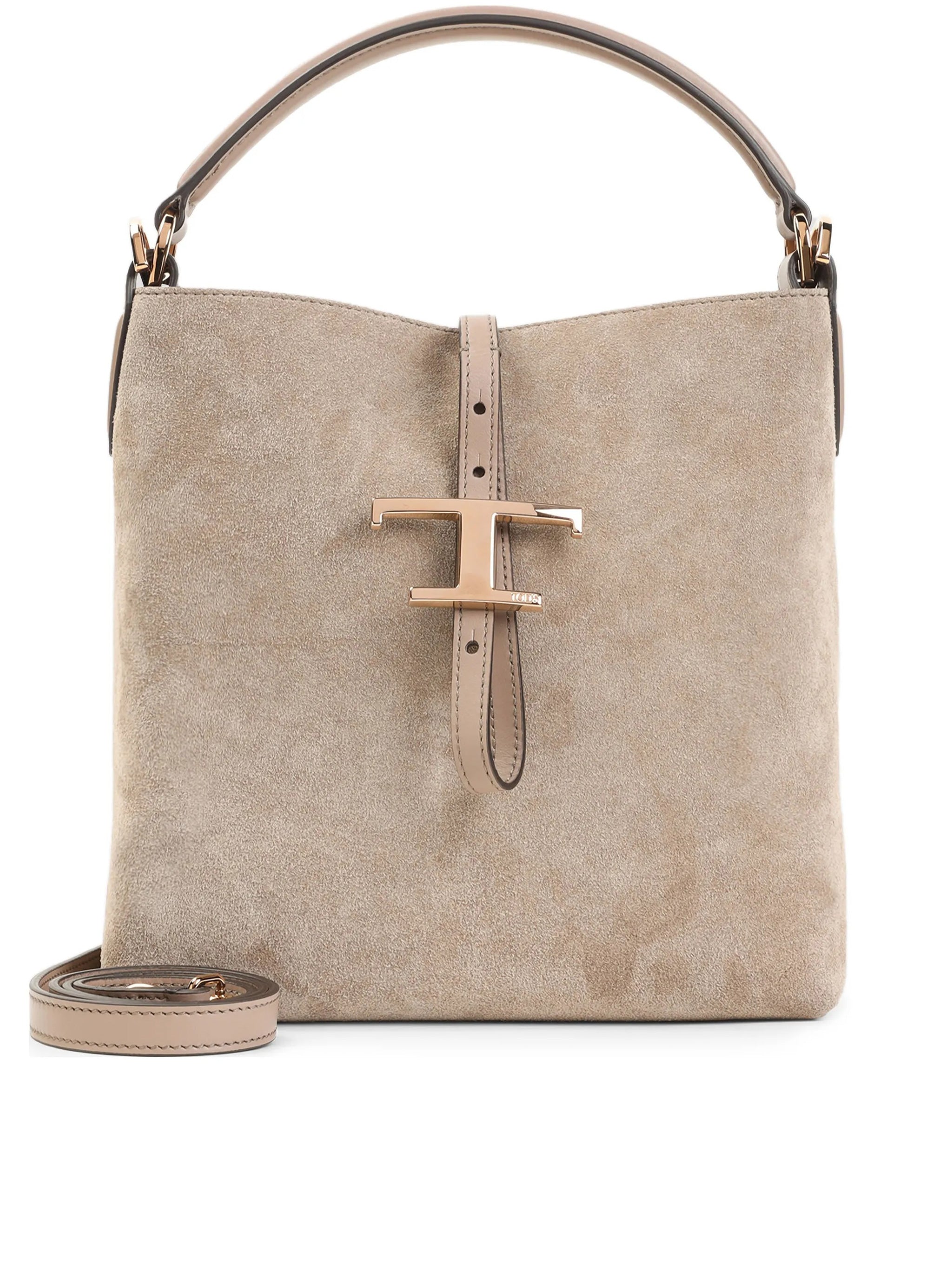 Beige Structured Suede Handbag