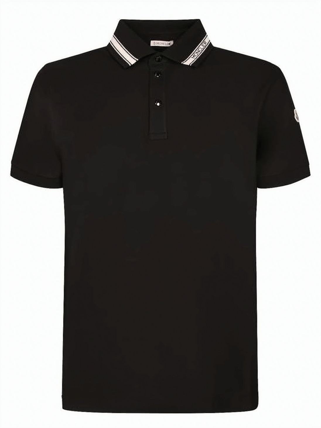 Short-Sleeve Polo Shirt with Striped Collar and Logo Patch