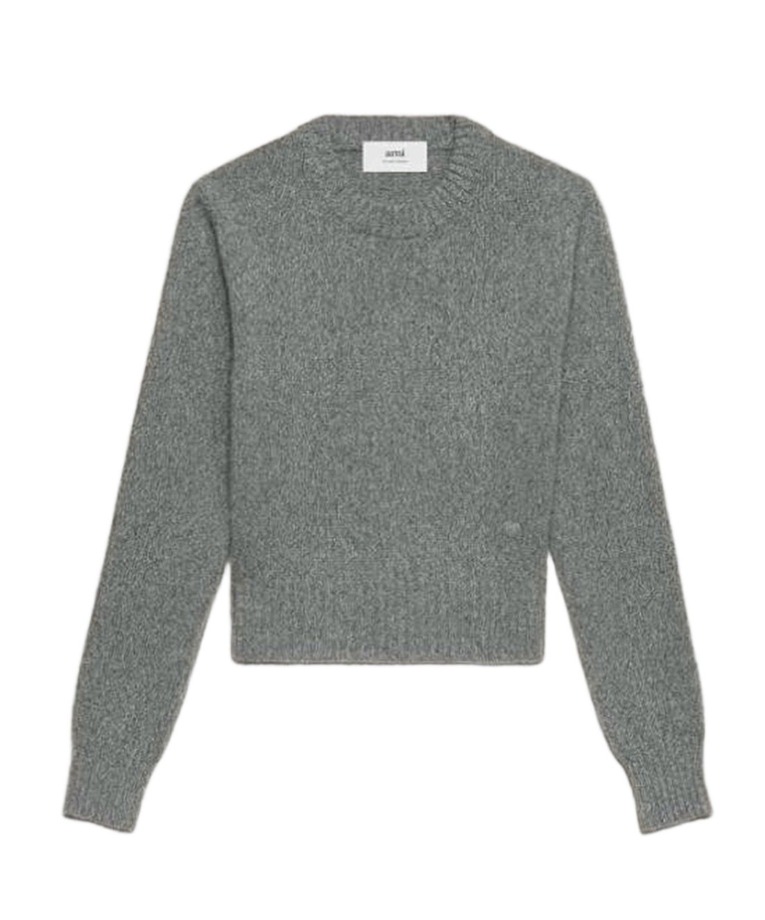 Cropped Grey Cashmere Blend Sweater with Crew Neckline