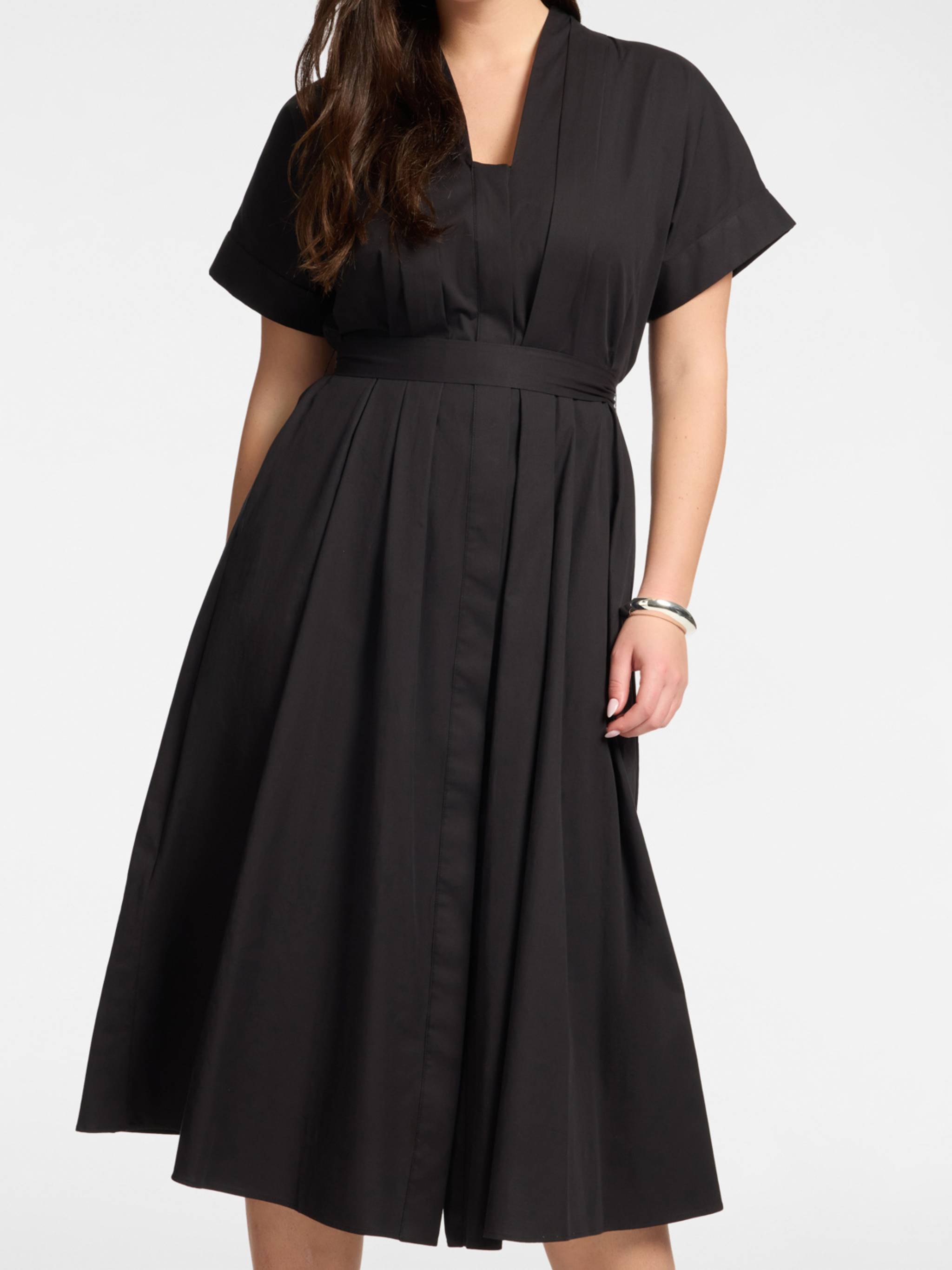 Knee-Length Black A-Line Wrap Dress
