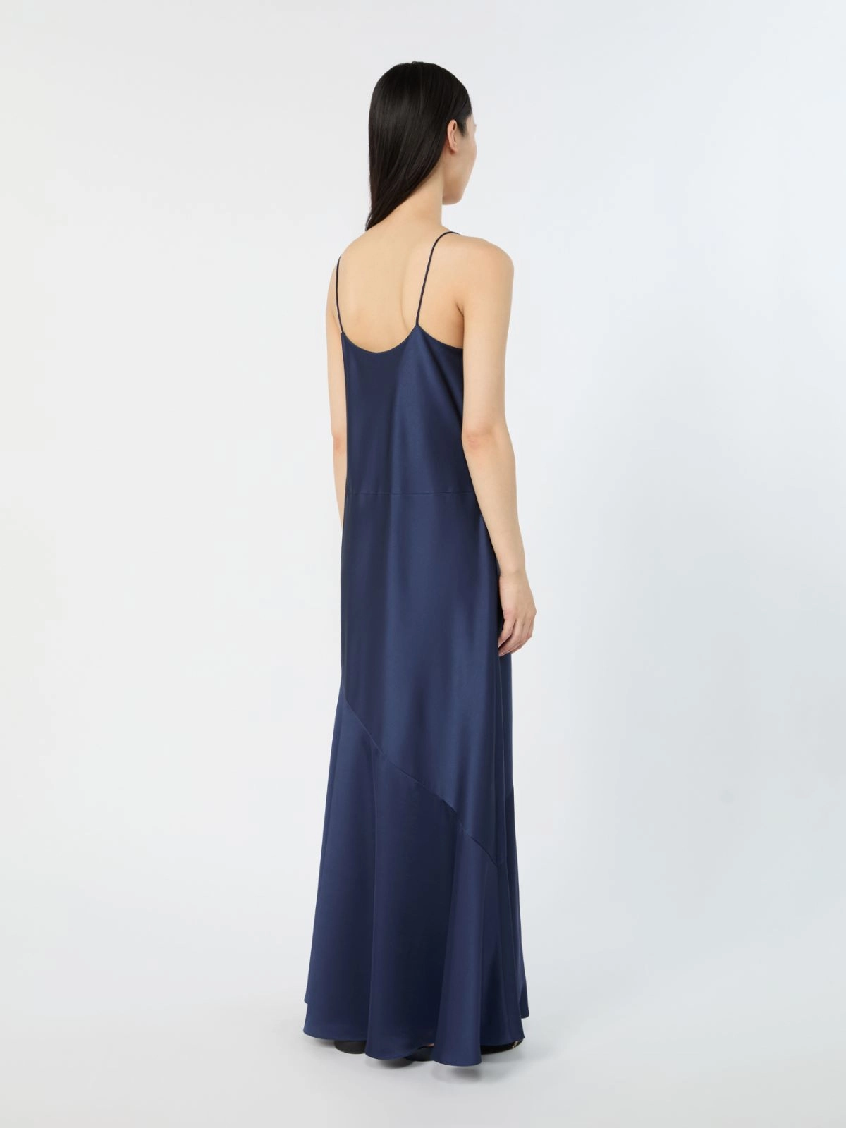 Asymmetrical Deep Navy Maxi Dress with Draped Overlay