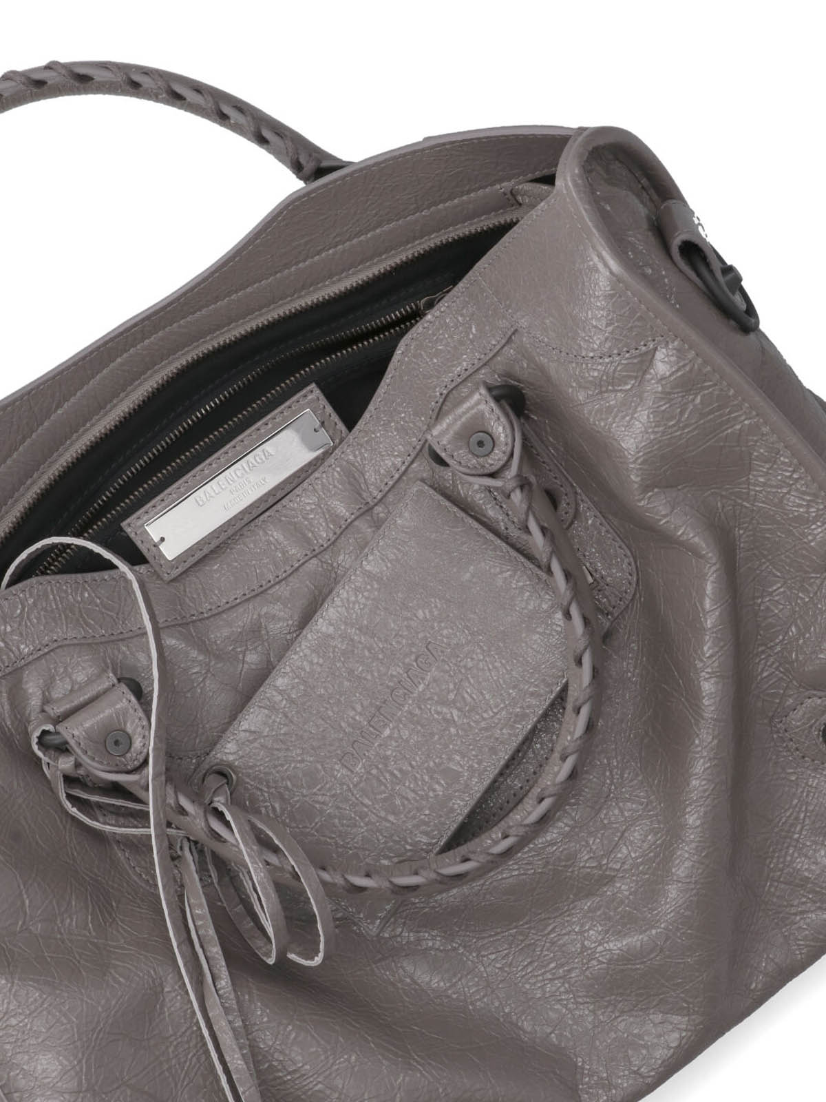 Rectangular Handbag in Textured Grey Leather