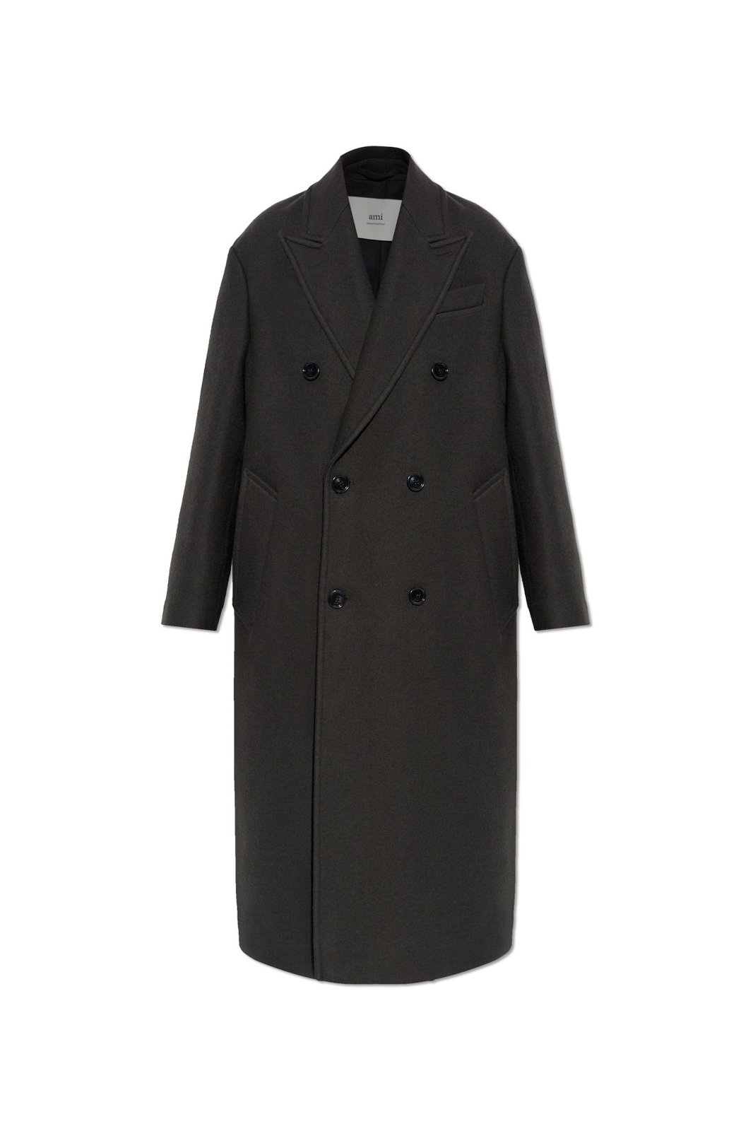 Structured Black Wool Double-Breasted Long Coat