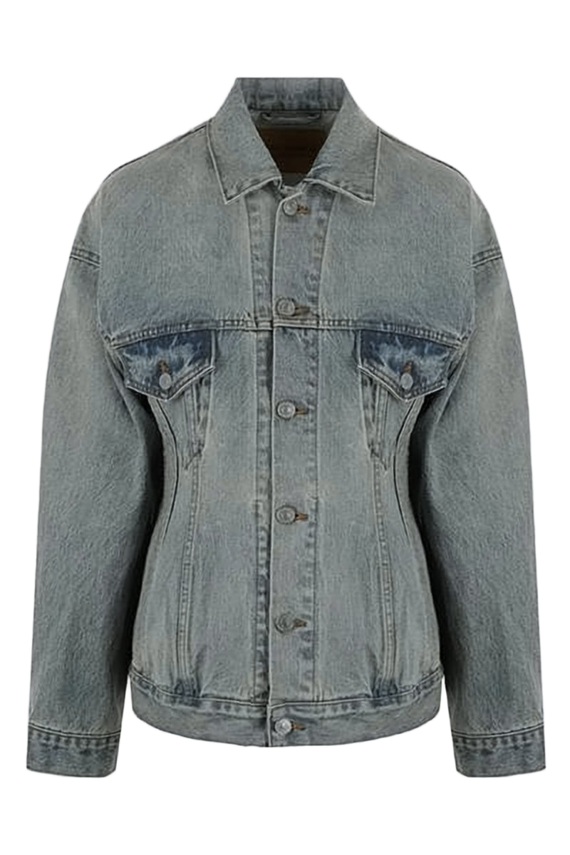 Fitted Blue Denim Jacket with Button-Up Front