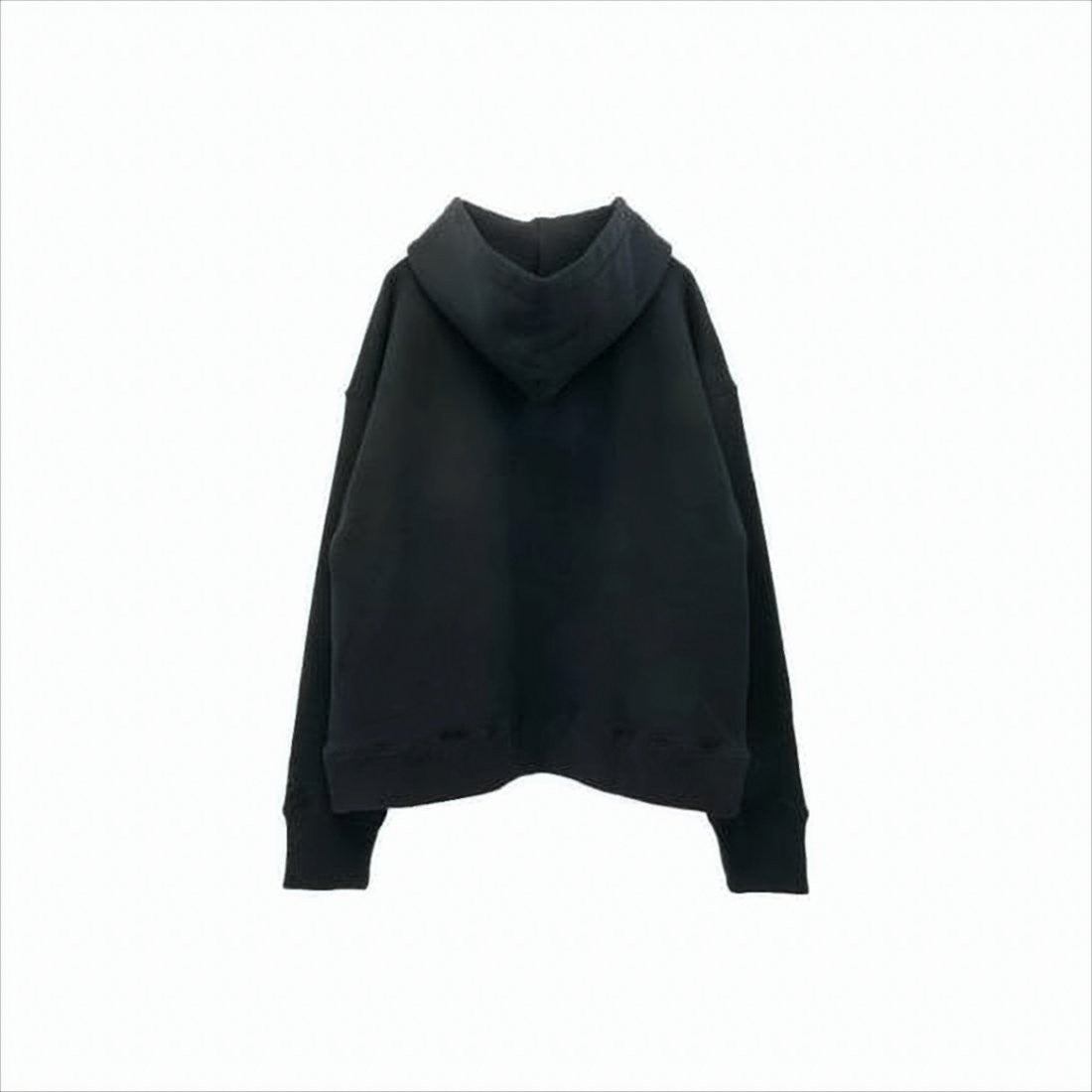 Black Minimalist Zip-Up Hoodie with Drawstring Hood and Ribbed Cuffs