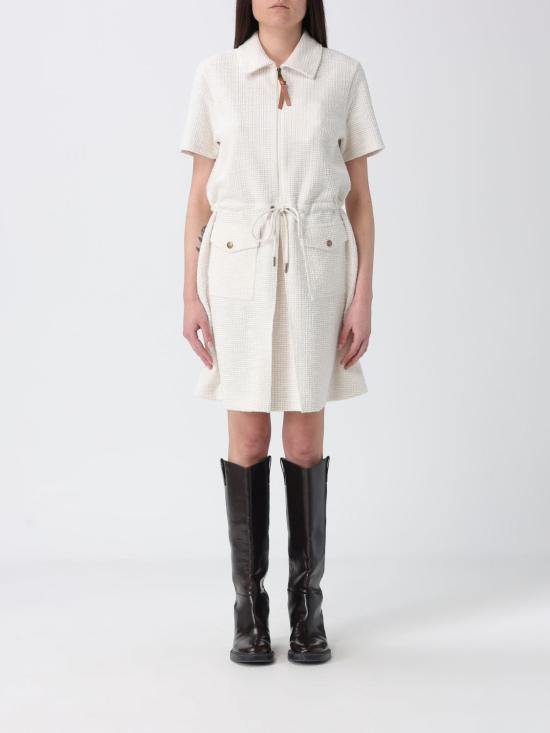 Textured Midi Dress With Adjustable Drawstring Waist