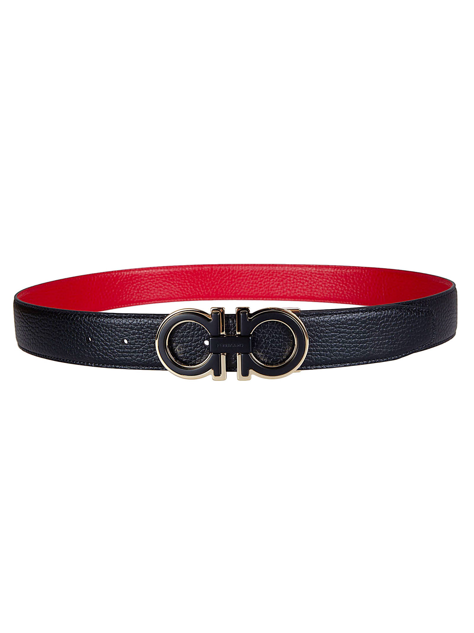 Textured Black Leather Belt with Gancini Buckle