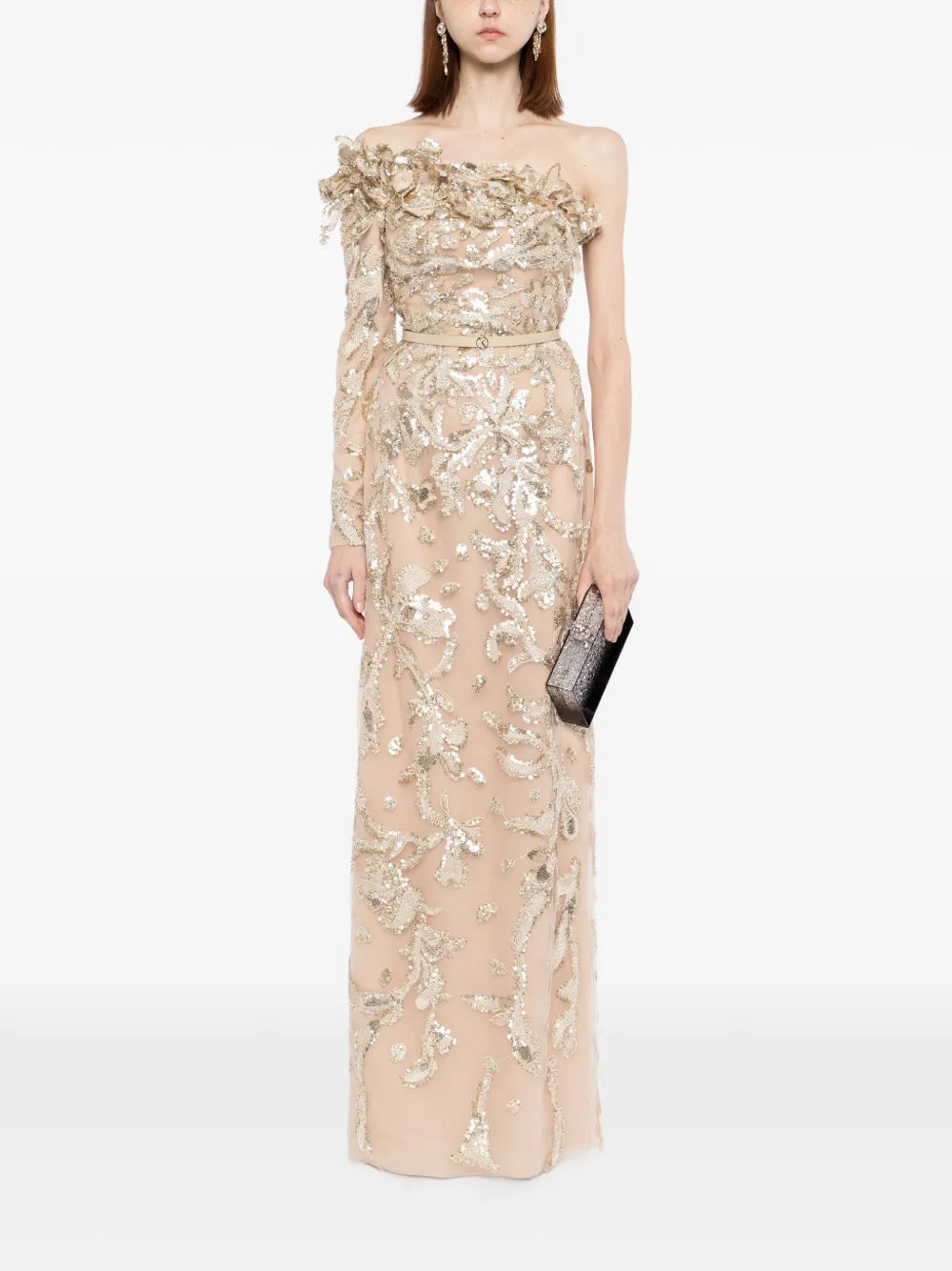 One-Shoulder Embroidered Tulle Dress