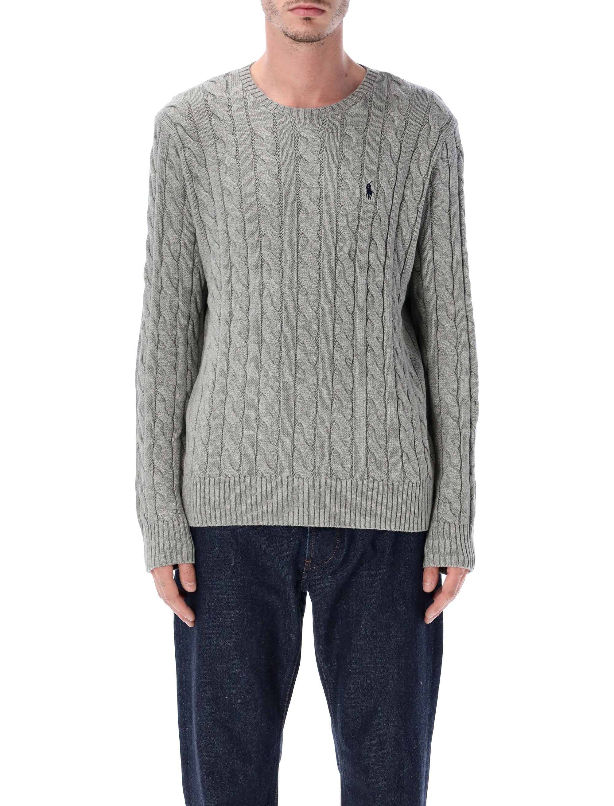 Cotton Cable-Knit Sweater With Classic Crew Neck