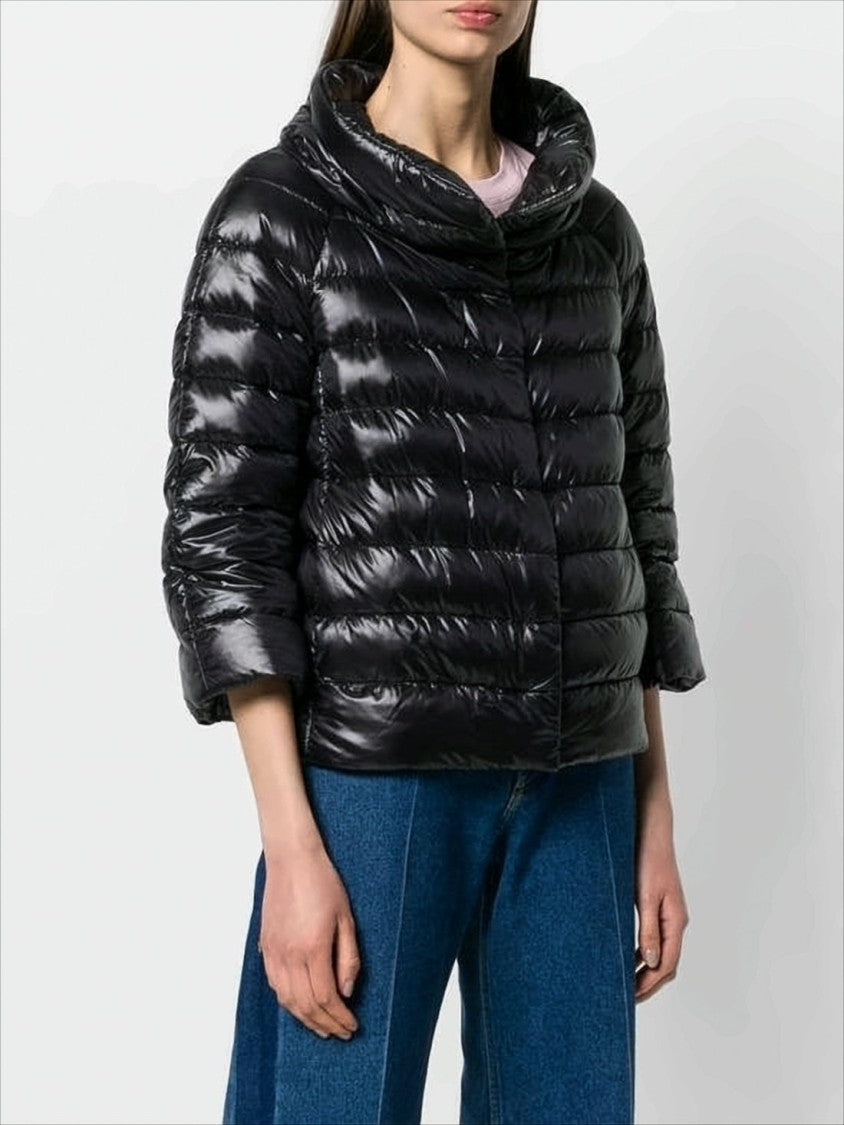 Cropped Black Puffer Jacket with High Collar