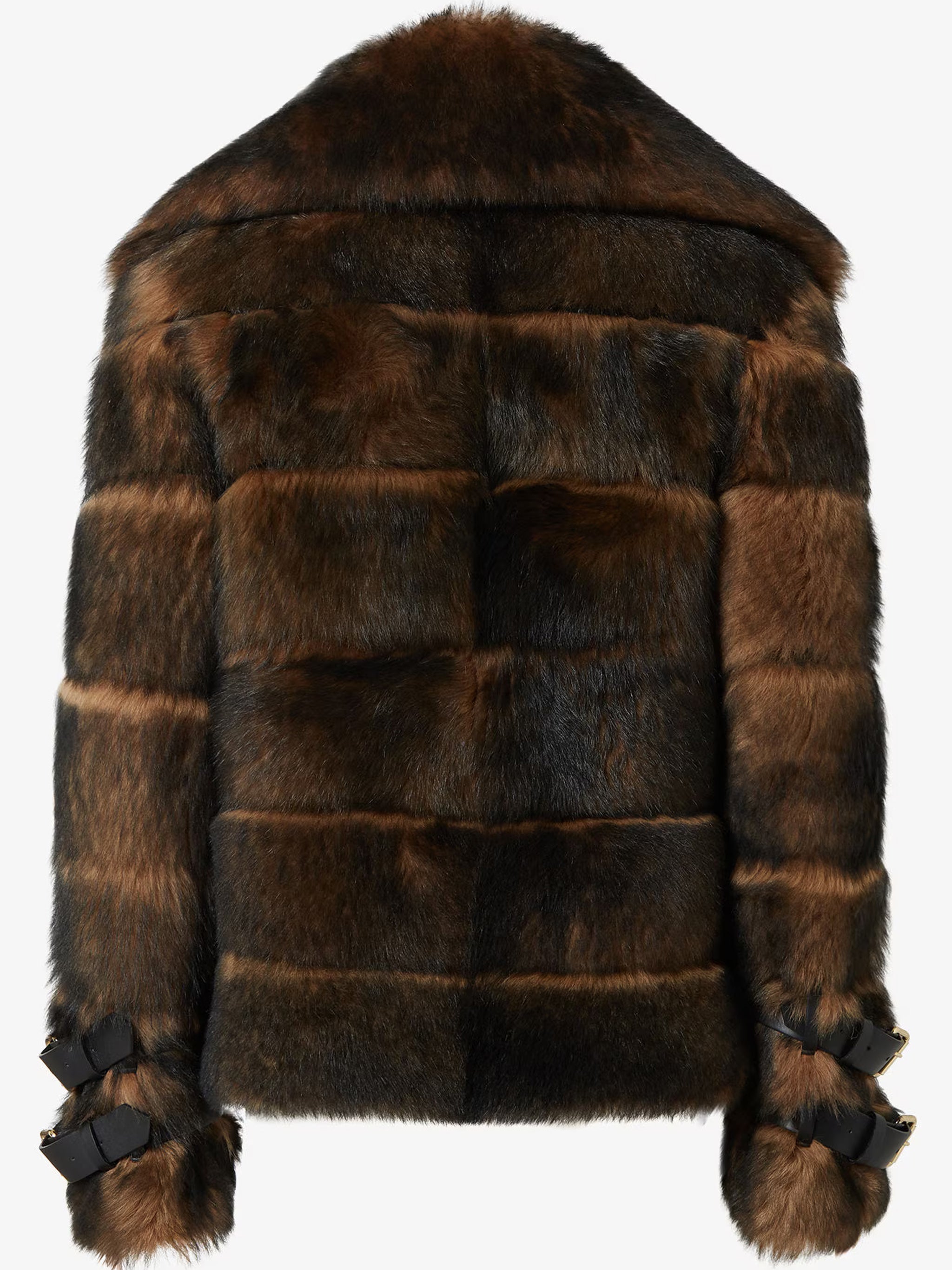 Structured Dark Brown Shearling Jacket with Buckle Details