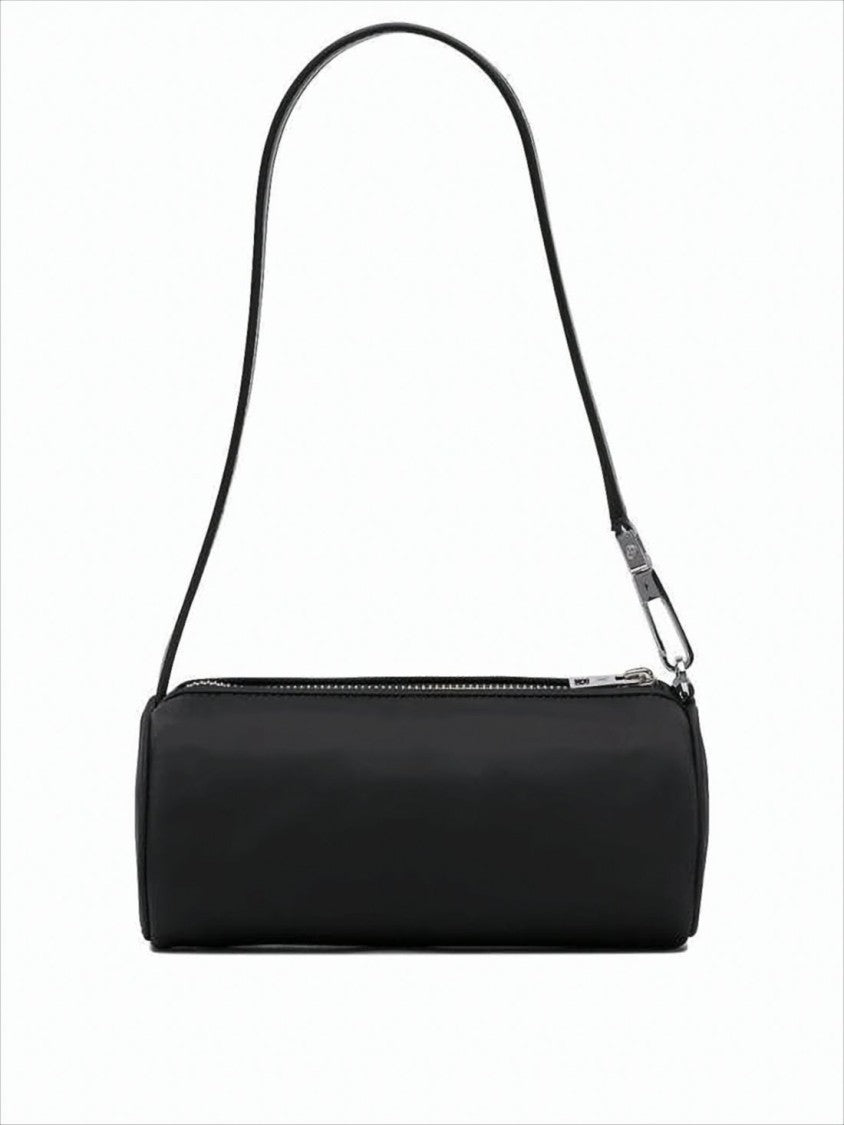 Cylindrical Nylon Shoulder Bag with Zip Closure