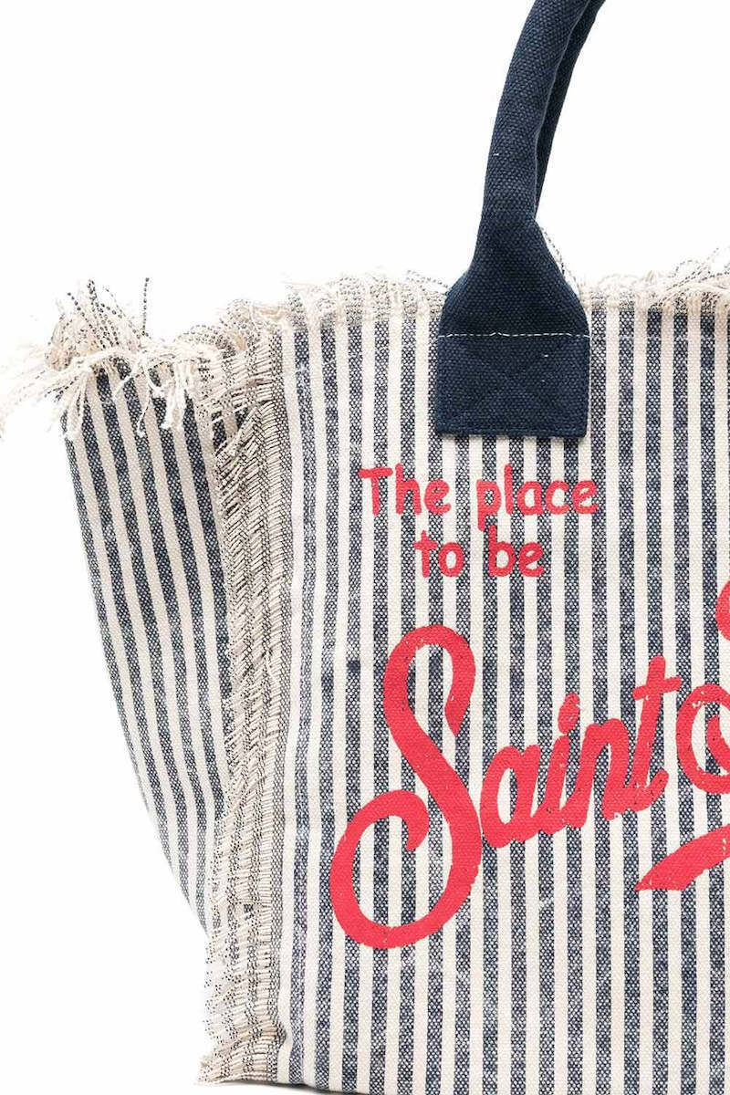 Vertical Stripe Tote Bag with Frayed Edges