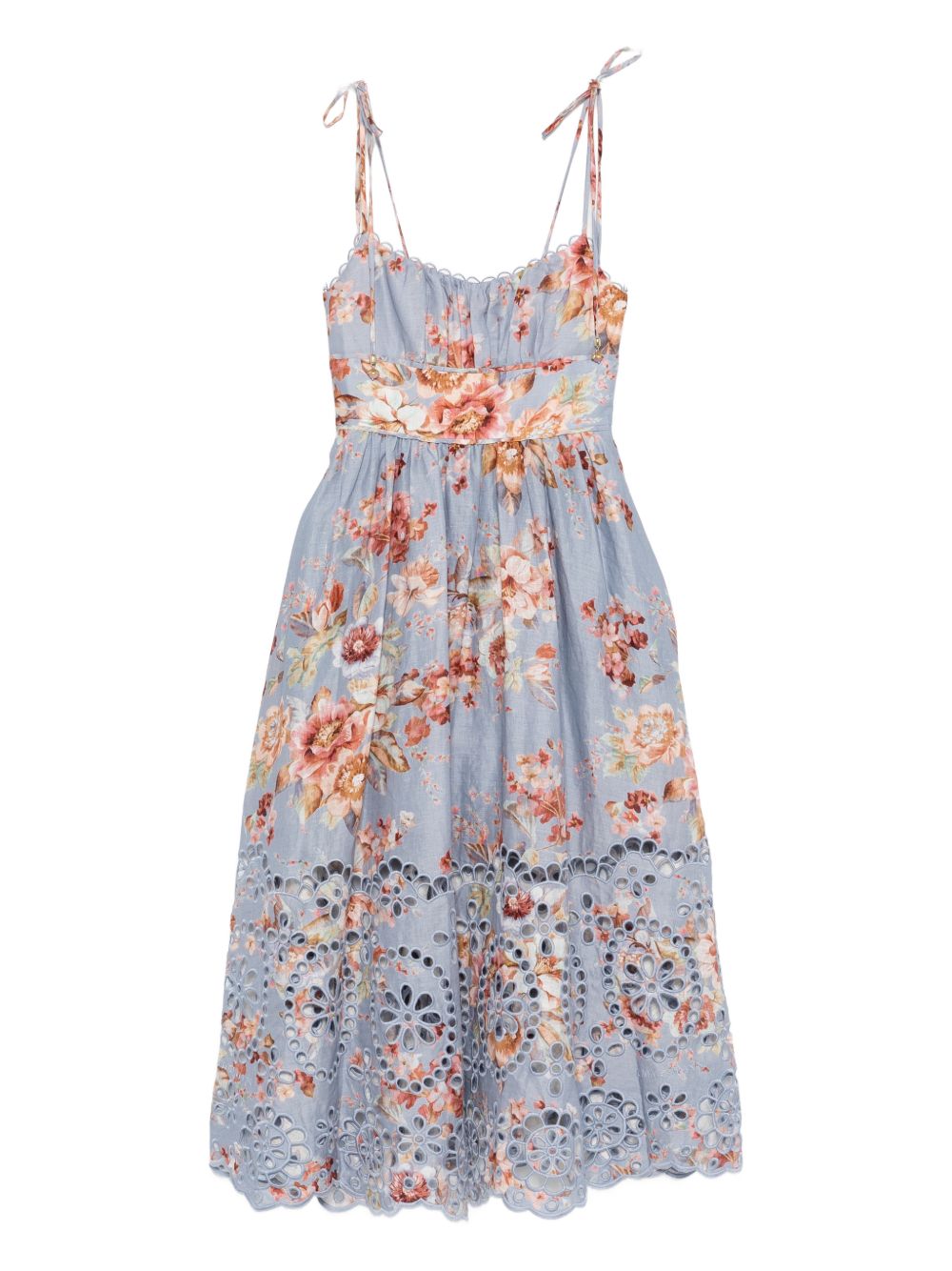 Floral Print Midi Dress With Scalloped Bodice