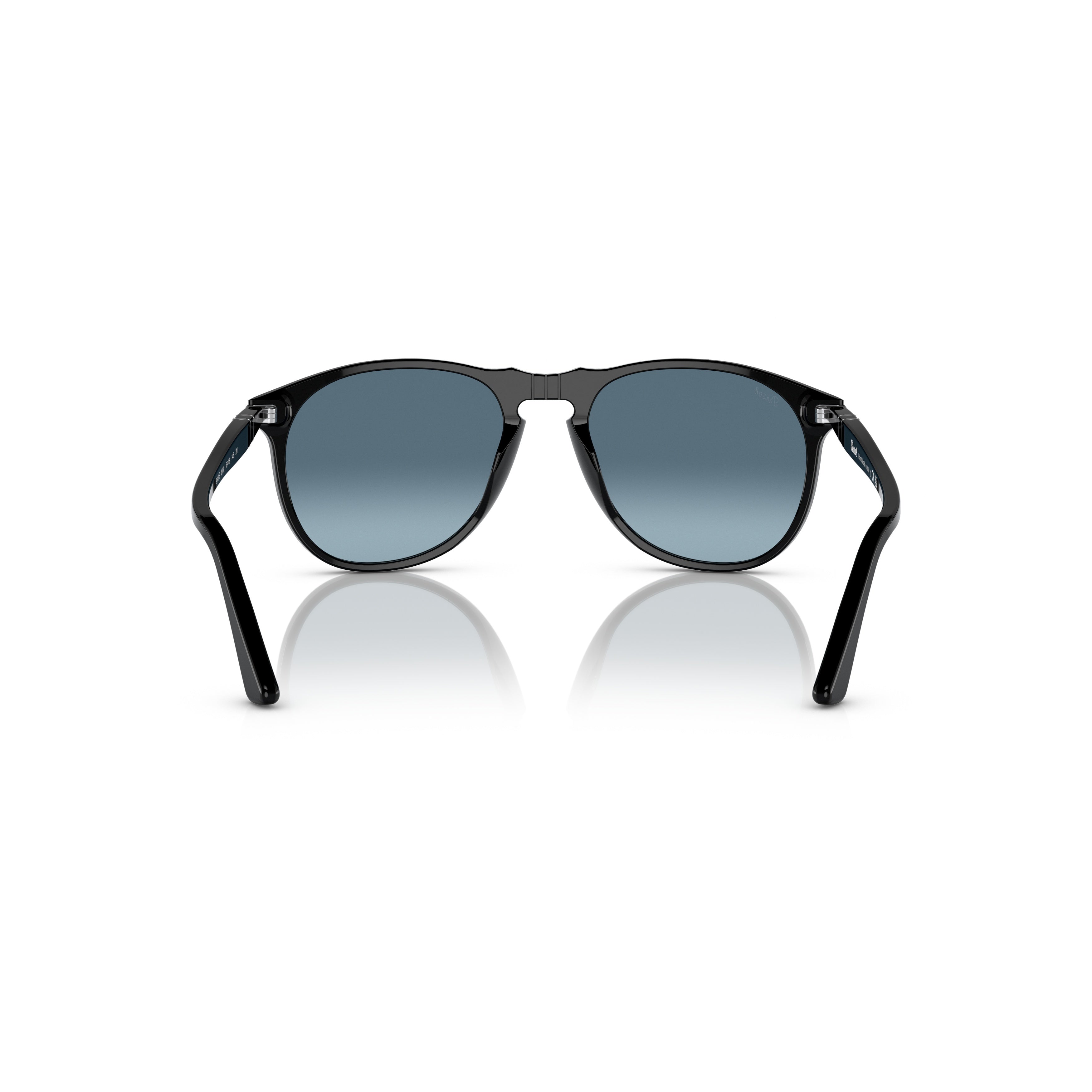 0po9649s Rounded Black Acetate Sunglasses with Gradient Blue Lenses