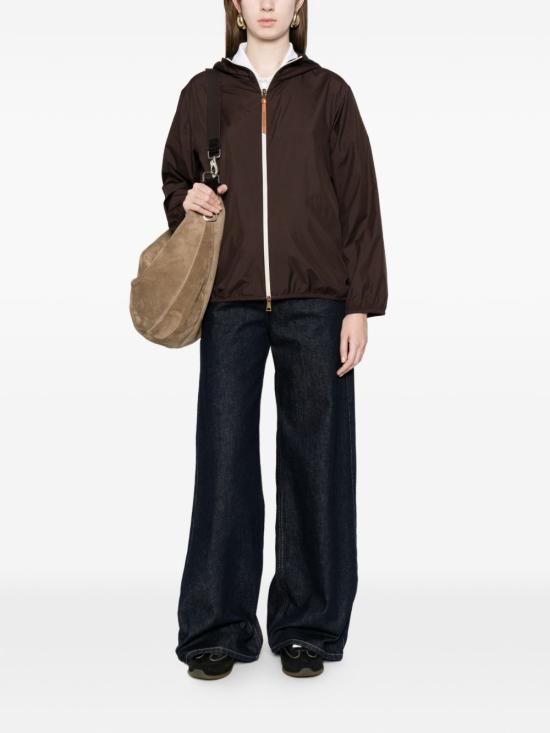 Relaxed Fit Hooded Jacket With Contrasting Zipper And Logo Patch