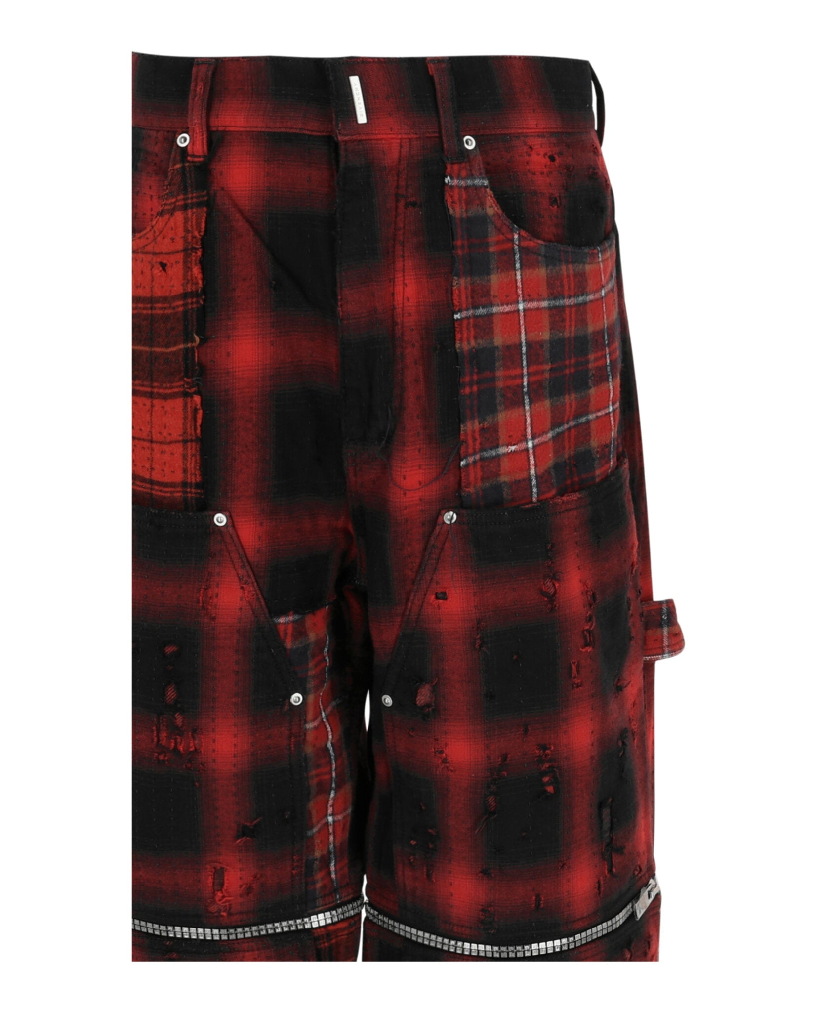 Convertible Distressed Plaid Carpenter Pants