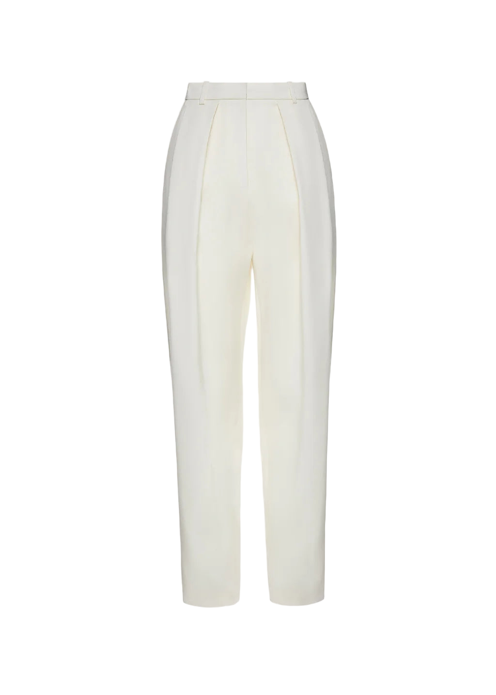 High-Waisted Cream Wool Tapered Pants