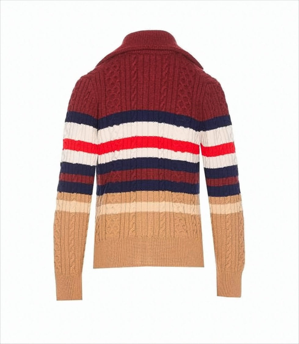 Cable Knit Cardigan With Color-Block Design