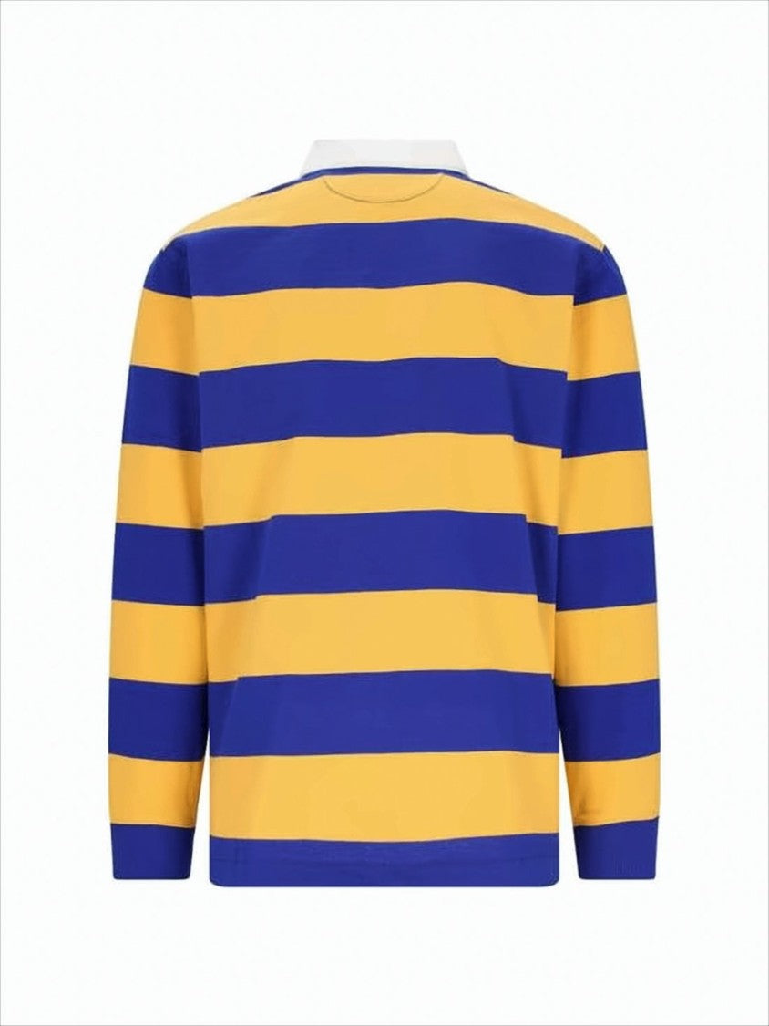 Horizontal Stripe Long-Sleeve Polo Shirt With Classic Collar