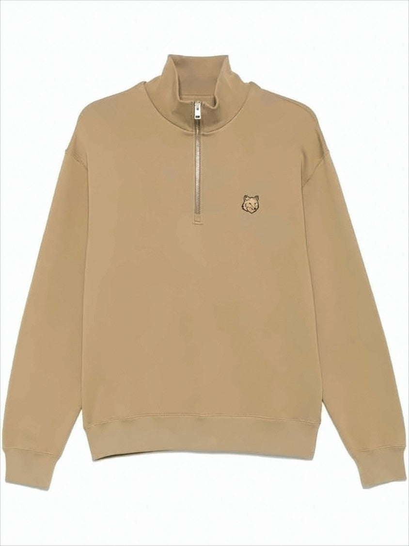 Half-Zip Long Sleeve Pullover With Embroidered Fox Emblem