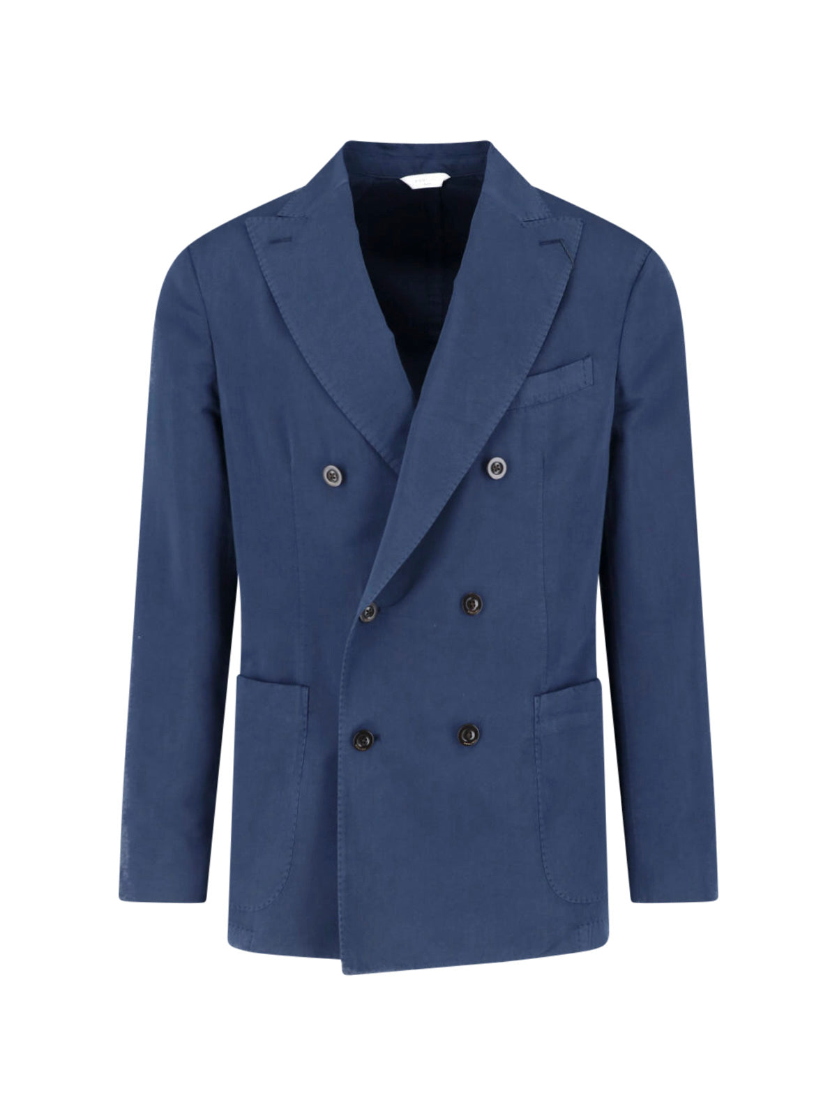 Blue Cotton-Silk Double-Breasted Blazer