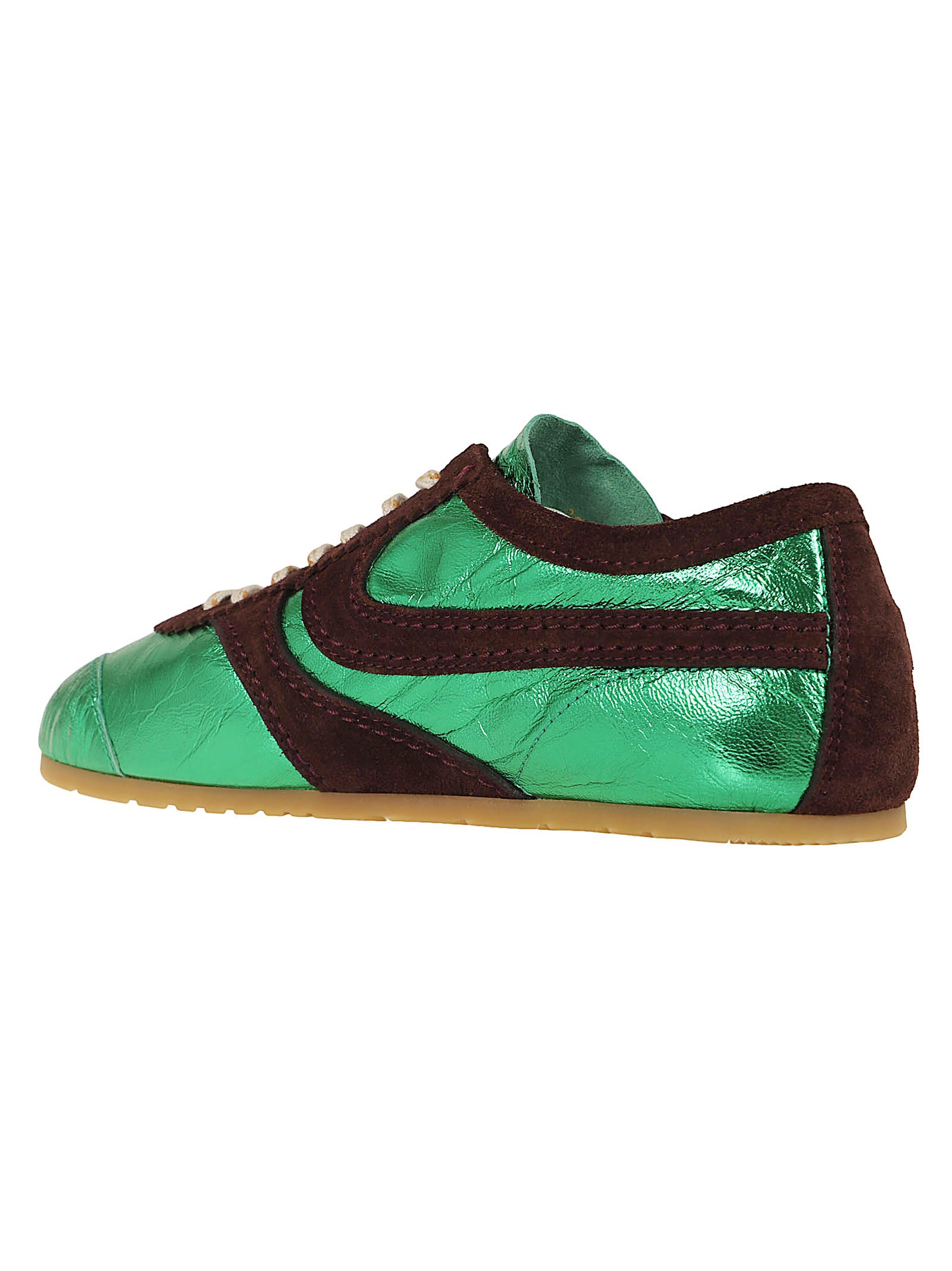 Metallic Green Laminated Leather Sneakers