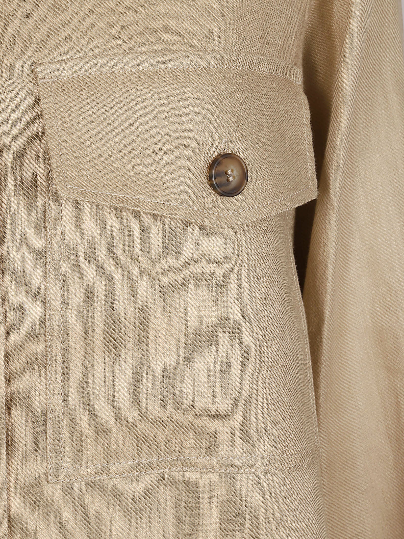 Relaxed Fit Linen Jacket with Classic Collar and Flap Pockets