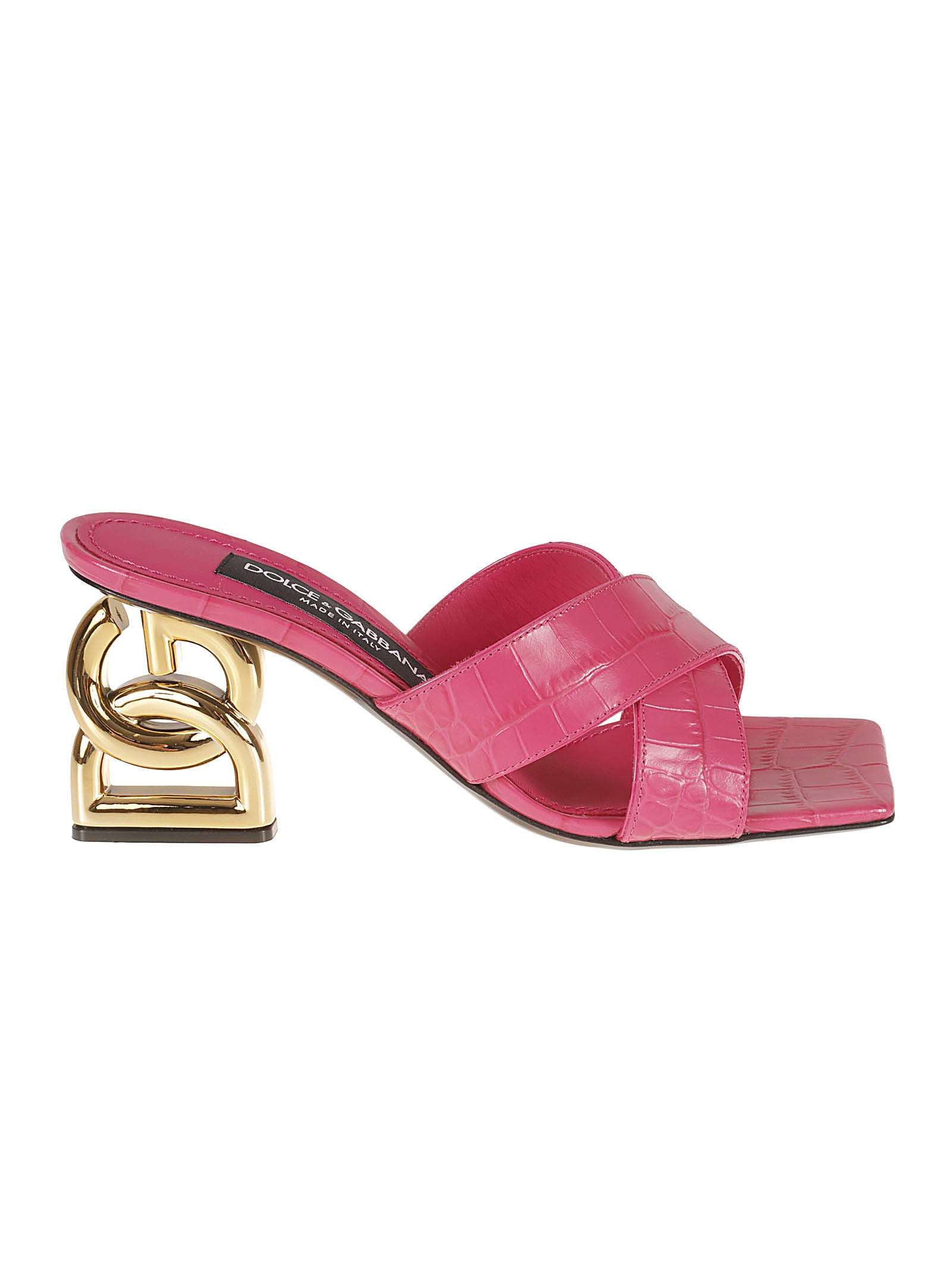 Crocodile Textured Pink Leather Sandals