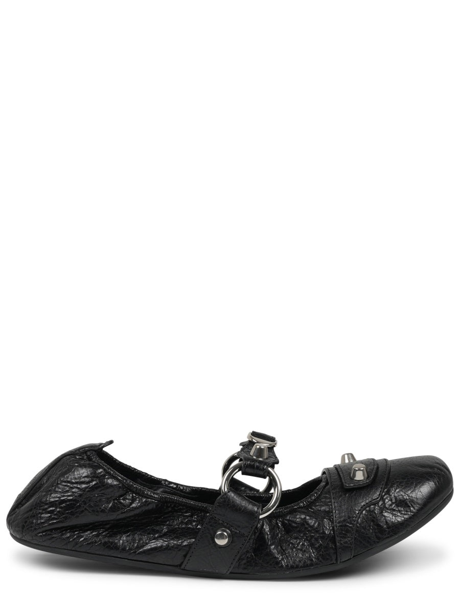 Ballerina Flats In Textured Lambskin With Silver Accents