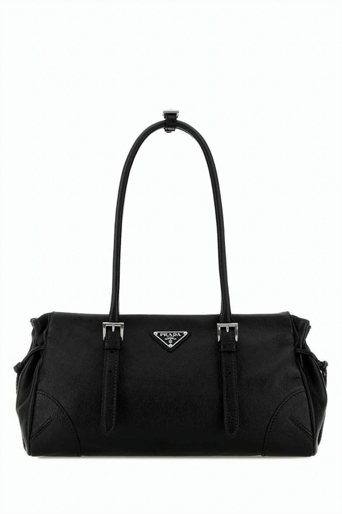 Elongated Smooth Leather Tote Bag with Triangular Logo