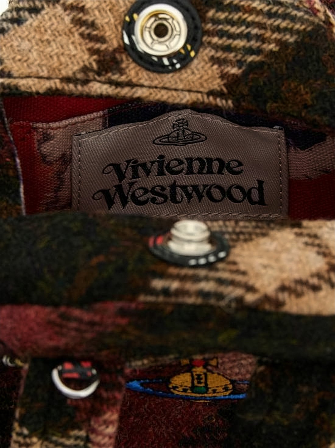 Plaid Wool Crossbody Bag with Embroidered Emblem
