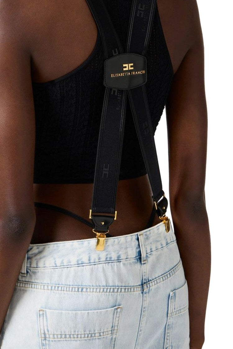 High-Waisted Light Wash Jeans With Suspenders