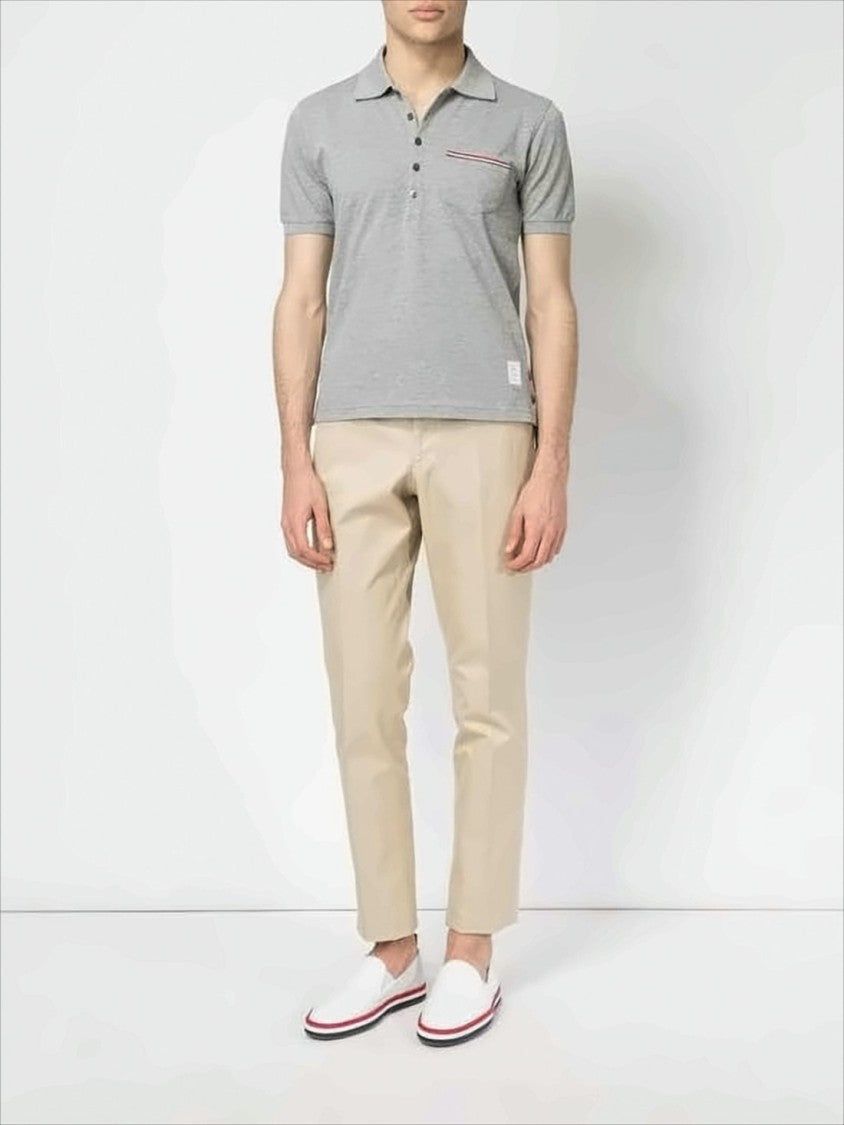 Classic Grey Polo Shirt with Tricolor Accents