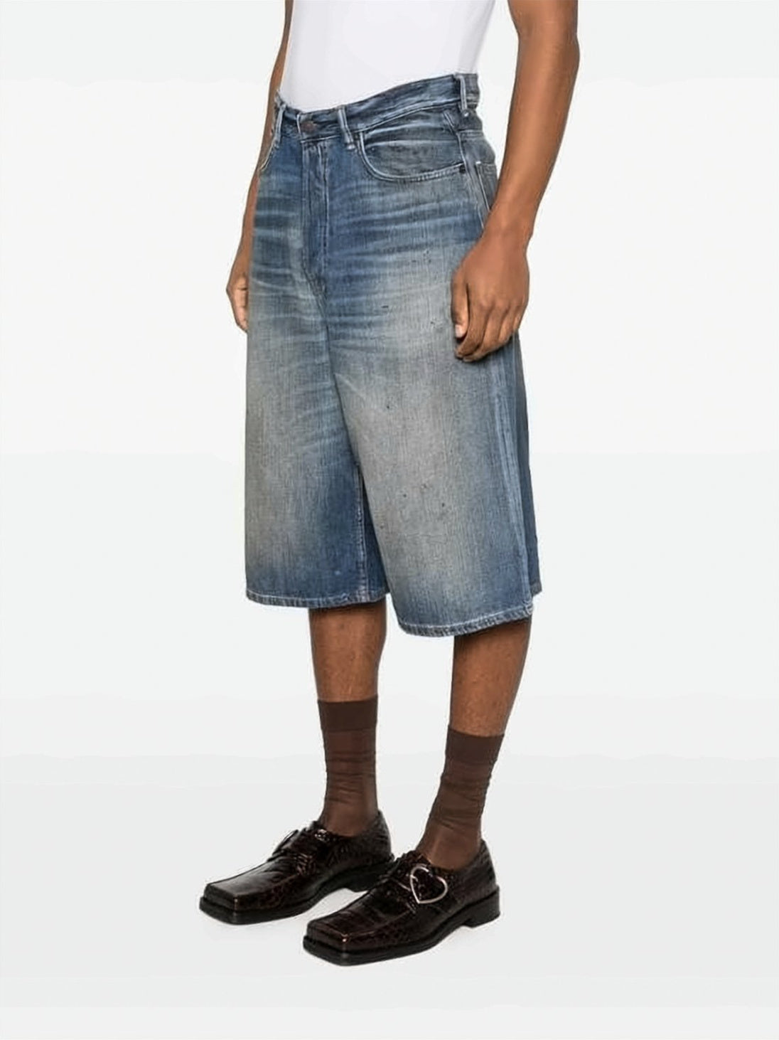 Faded Blue Denim Shorts with Relaxed Fit