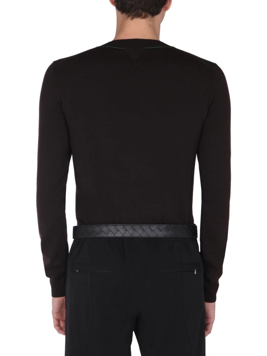 Classic V-Neck Wool Sweater with Contrasting Stitch