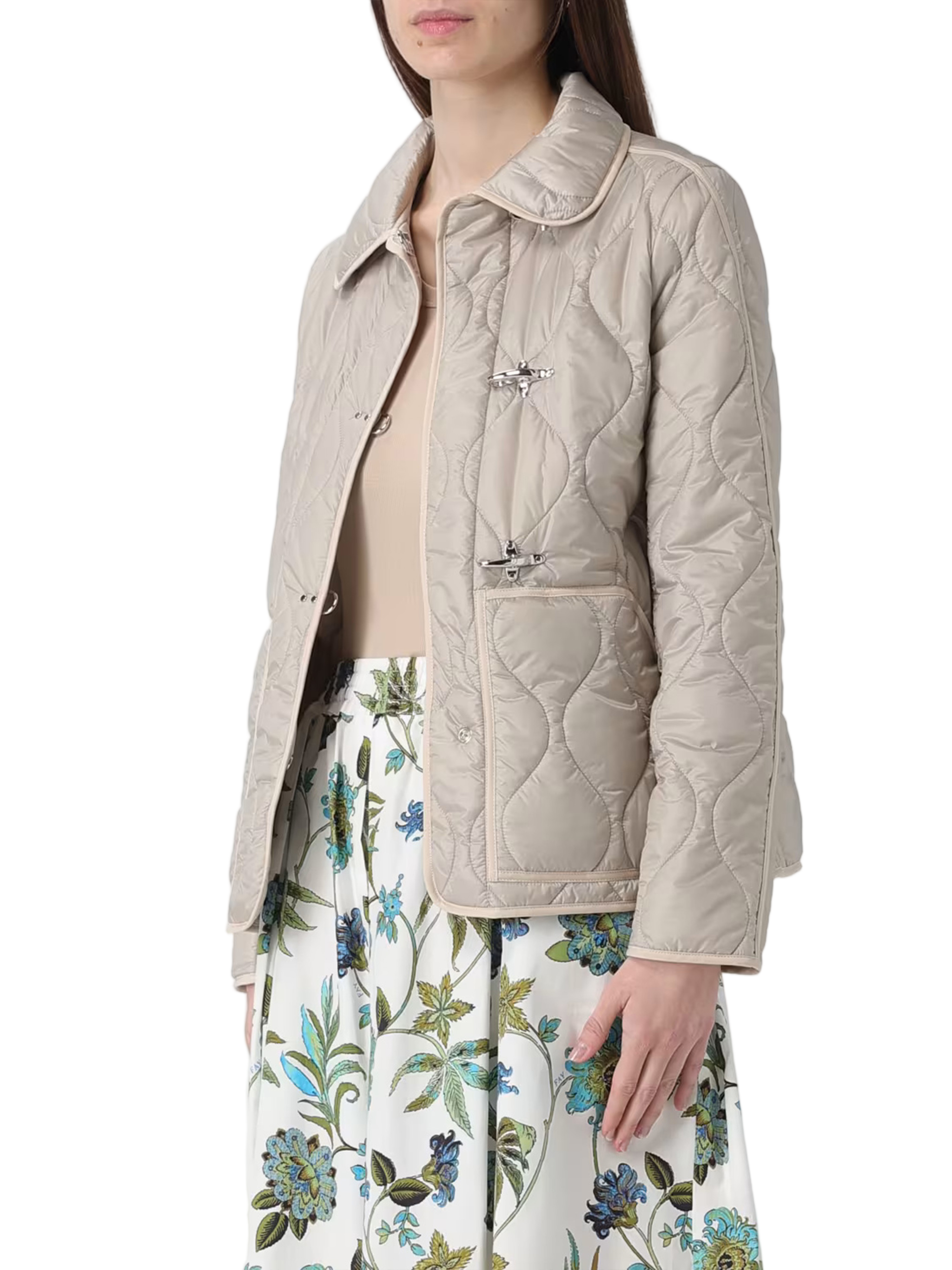 Quilted Neutral Wave Stitched Toggle Jacket