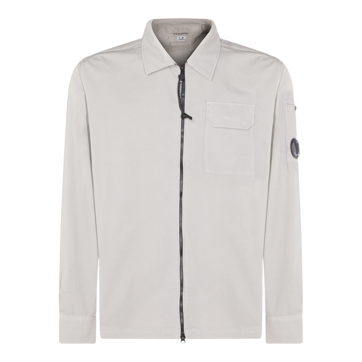 Front-Zipper Neutral Tone Shirt with Classic Collar
