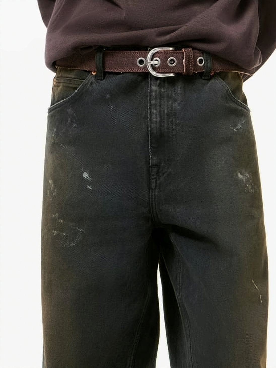 Washed Black Denim Wide-Leg Pants