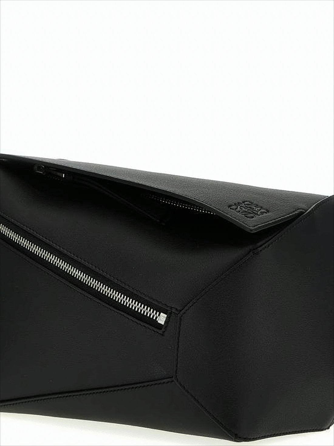 Geometric Calf Leather Crossbody Bag with Silver Hardware