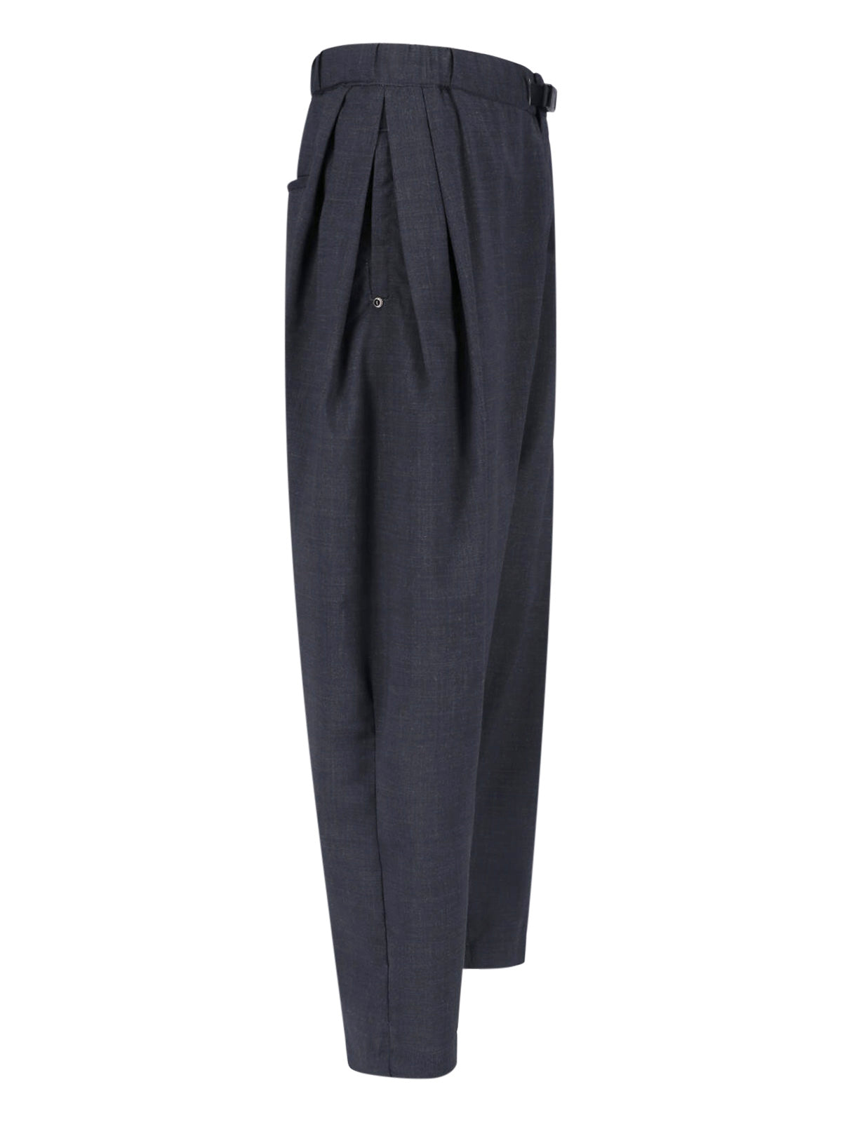 Black Relaxed Fit Pleated Textured Trousers