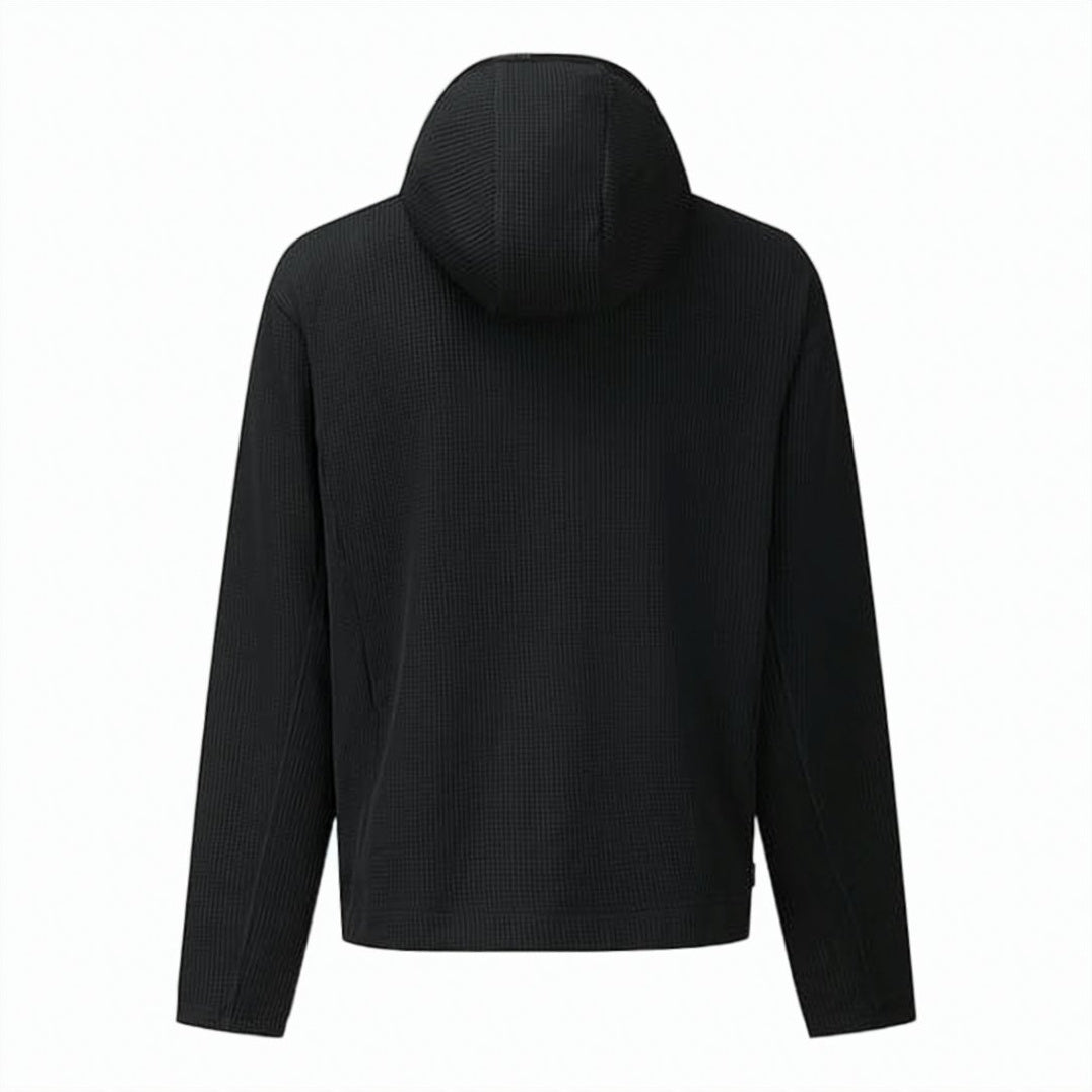 Textured Black Jacket With Hood And Thumb Holes