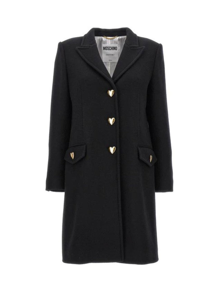 Heart-Shaped Buttons Black Coat