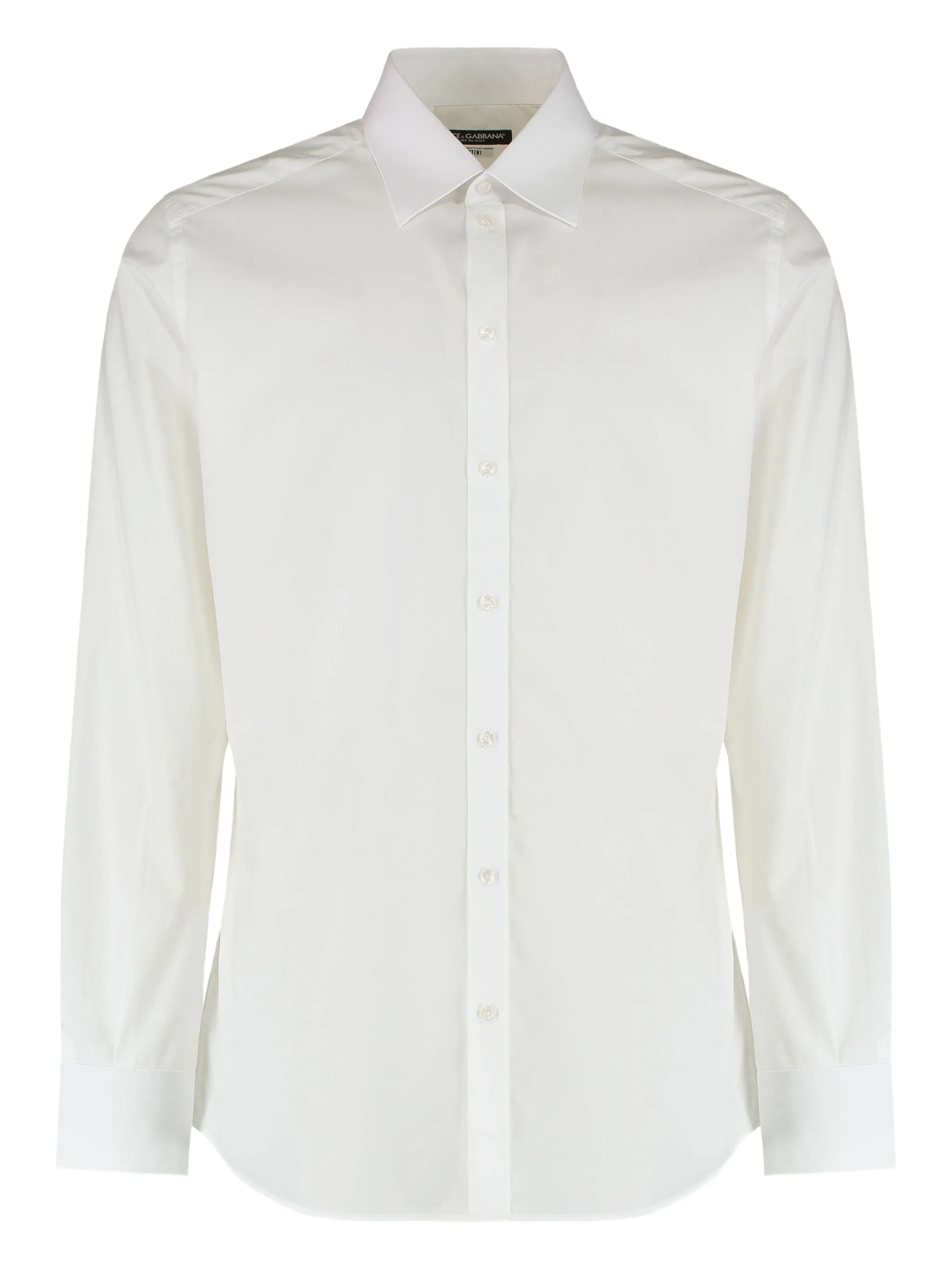 White Long-Sleeve Pointed Collar Cotton Shirt