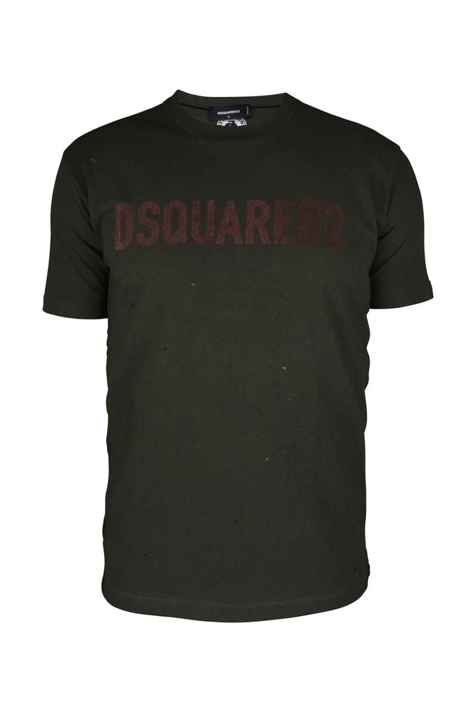 Distressed Khaki Green Cotton T-Shirt