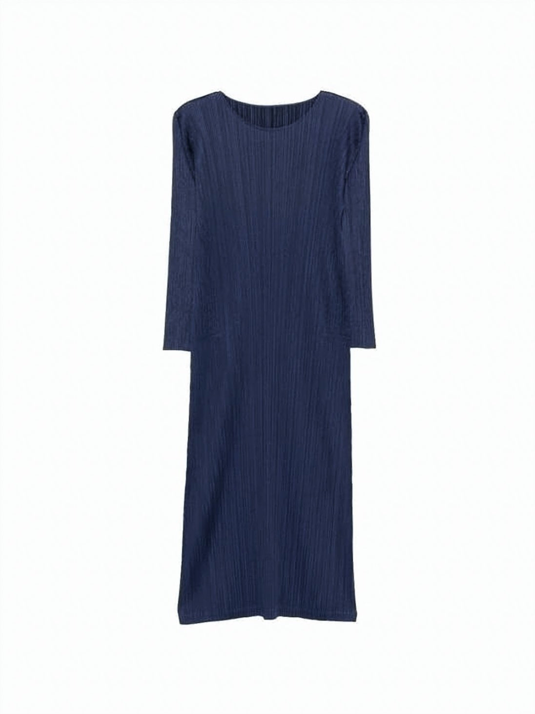 Pleated Texture Midi Dress with Fluid Silhouette