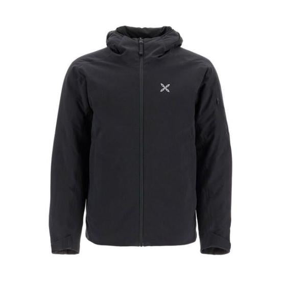 Minimalist Black Insulated Jacket With Hood And Full Front Zip