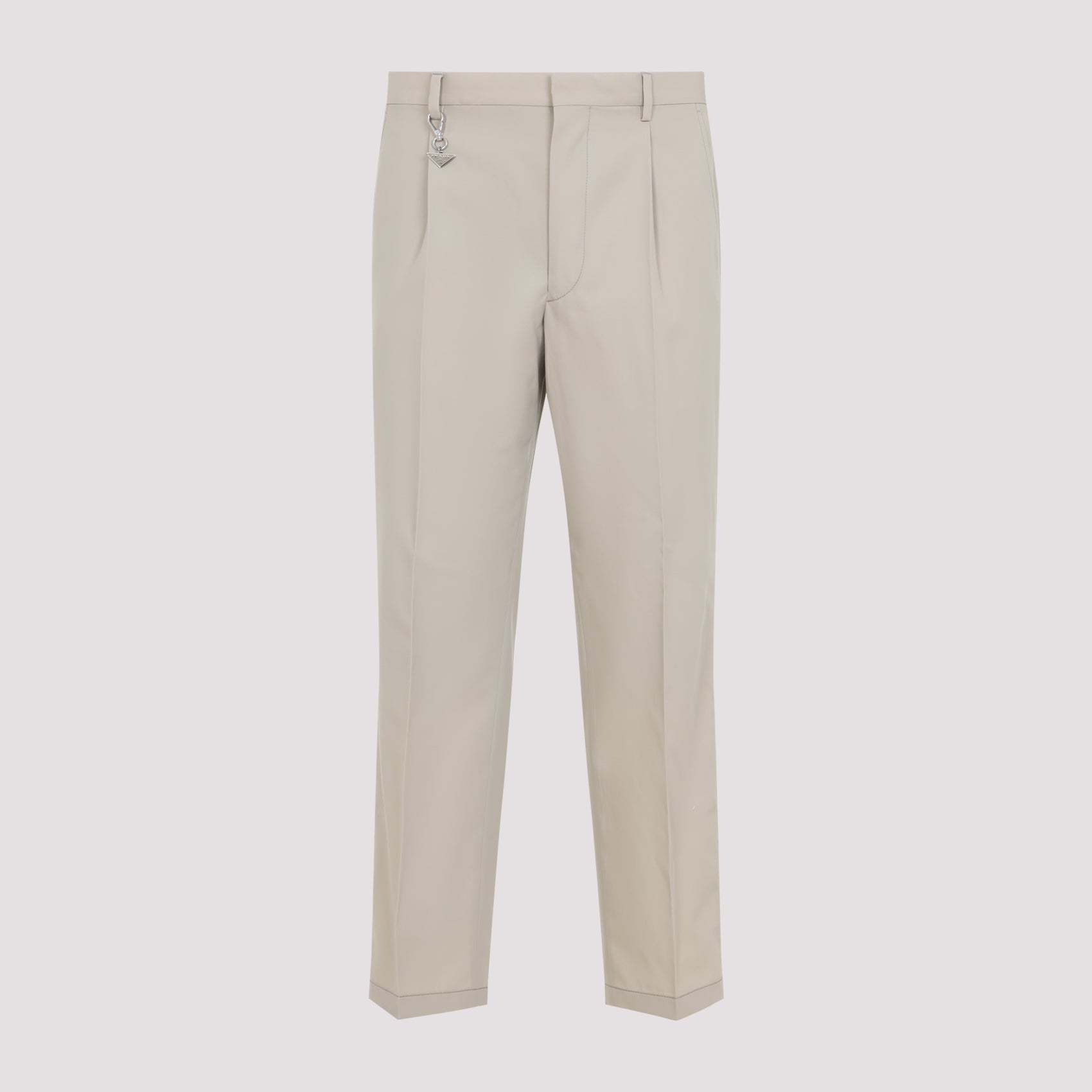 Straight Leg Beige Cotton Trousers