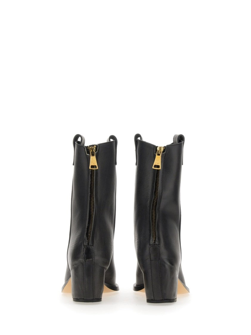 Pointed Toe Leather Boots With Block Heel