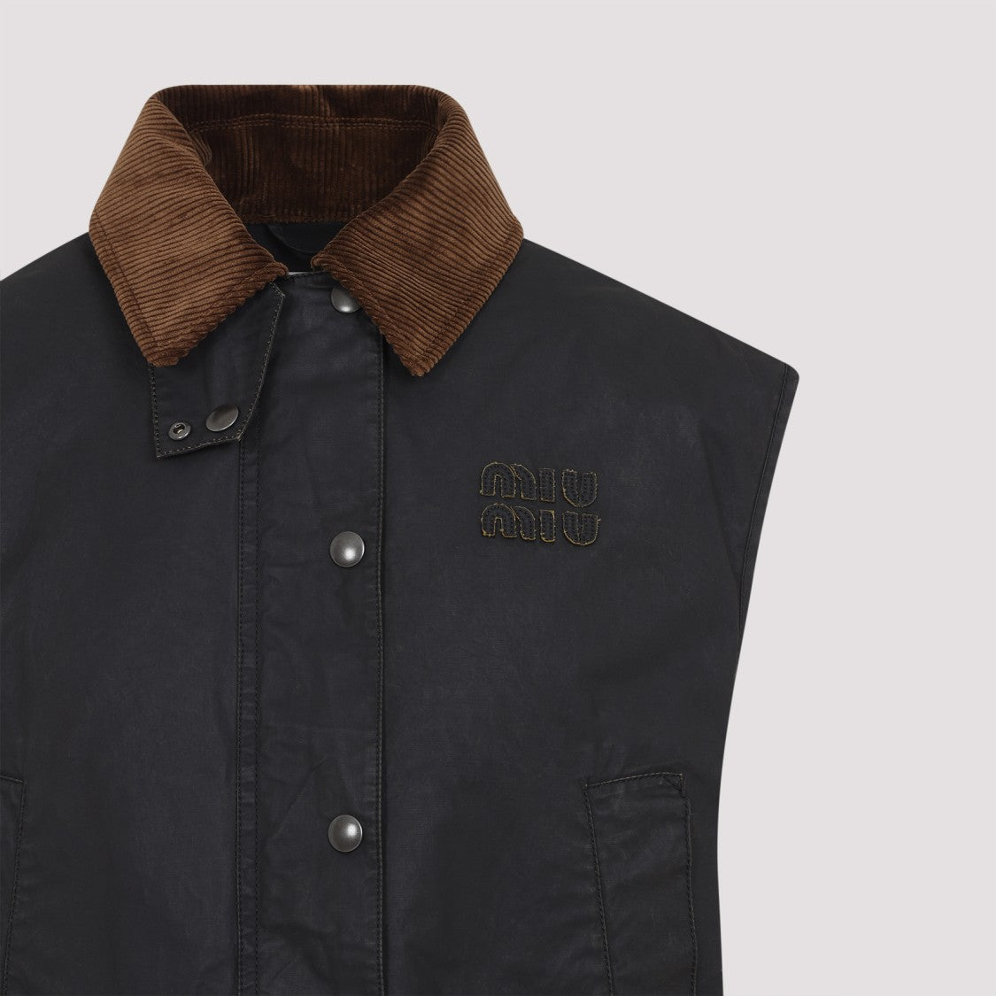 Relaxed-Fit Black Cotton Jacket With Brown Corduroy Collar
